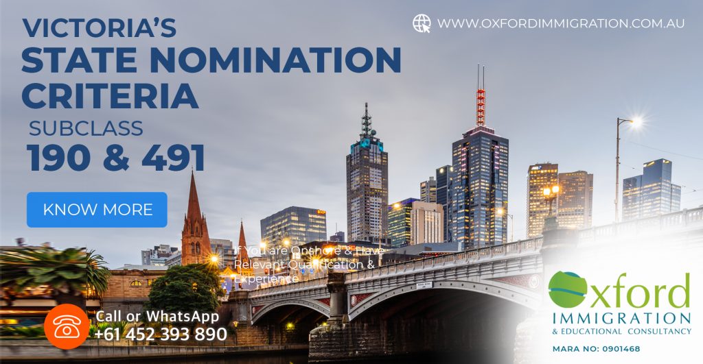 Victoria’s State nomination criteria of 2021-22 for subclass 190 & 491